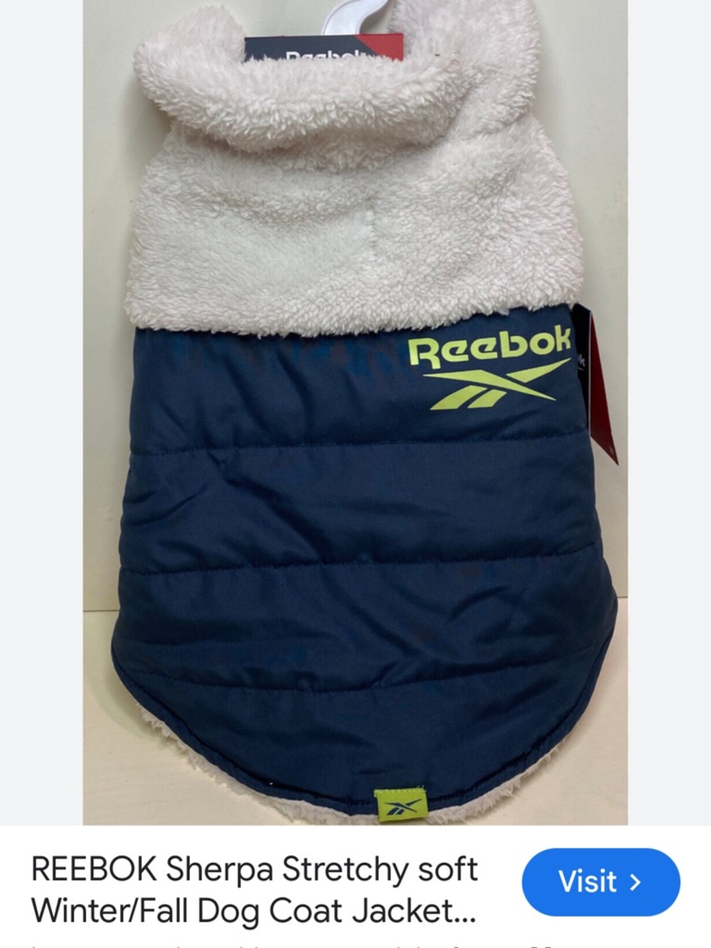 Reebok Navy Puffer Jacket with Cream Sherpa Collar